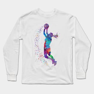 Basketball Girl Watercolor Painting Art Print Gifts Long Sleeve T-Shirt